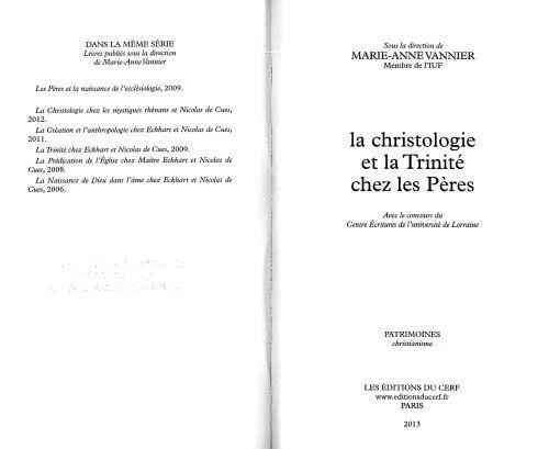 دانلود نسخه کامل کتاب La Christologie et la Trinité chez les Pères