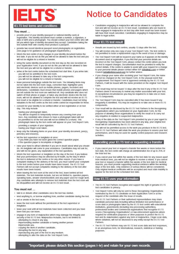 کتاب IELTS Test Terms and Conditions نسخه انگلیسی PDF