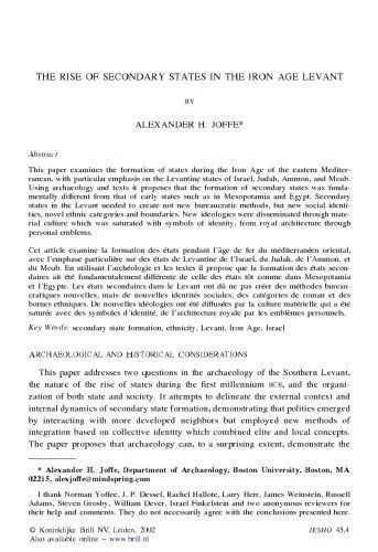 دانلود نسخه کامل کتاب The rise of secondary states in Iron Age Levant