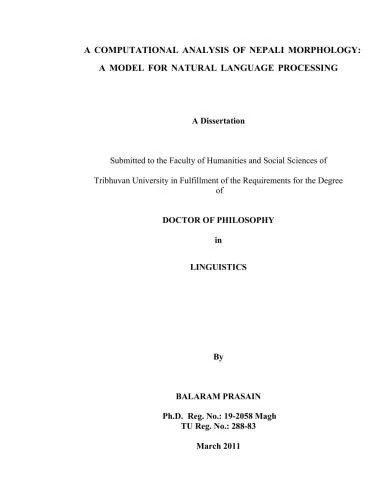 دانلود نسخه کامل کتاب A computational analysis of nepali morphology. A model for natural language processing