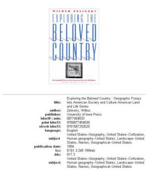 دانلود کتاب Exploring the Beloved Country: Geographic Forarys into American Society and Culture (American Land & Life)