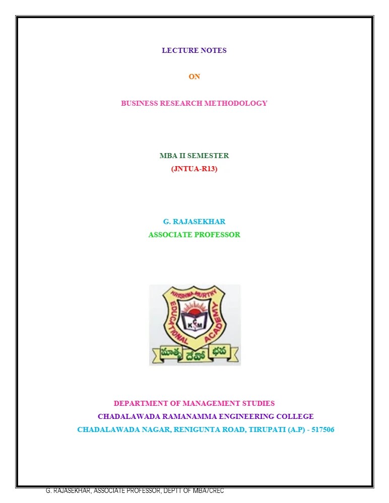 دانلود کتاب Lecture Notes on Business Research Methodology