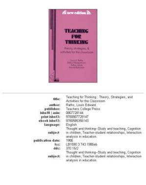 دانلود کتاب Teaching for thinking: theory, strategies, and activities for the classroom