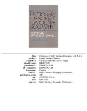 دانلود کتاب Dictionary of North Carolina biography, Volume 4