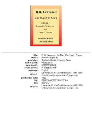 دانلود کتاب D. H. Lawrence, the man who lived: papers, Volume 1979
