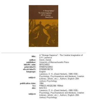 دانلود کتاب A ”strange sapience”: the creative imagination of D.H. Lawrence