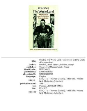 دانلود کتاب Reading The waste land: modernism and the limits of interpretation