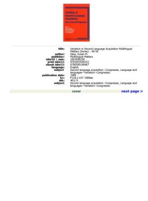 دانلود کتاب Variation in Second Language Acquisition: Volume 1: Discourse and Pragmatics