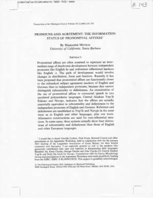 دانلود کتاب PRONOUNS AND AGREEMENT: THE INFORMATION STATUS OF PRONOMINAL AFFIXES