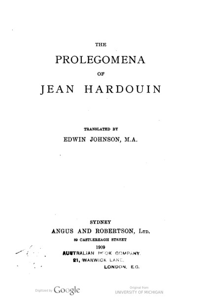 دانلود کتاب The Prolegomena of Jean Hardouin
