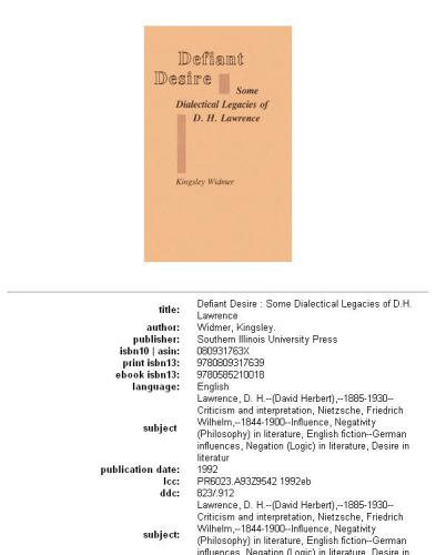 دانلود کتاب Defiant Desire: Some Dialectical Legacies of D. H. Lawrence