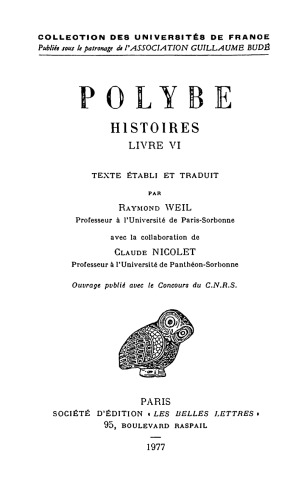 دانلود کتاب Polybe: Histoires, Tome VI: Livre VI