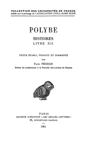 دانلود کتاب Polybe: Histoires, Tome IX: Livre XII