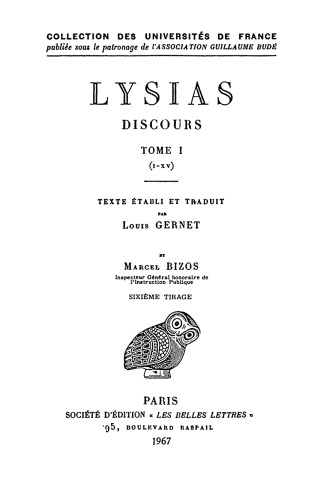 دانلود کتاب Lysias: Discours, Tome 1 (I-XV)