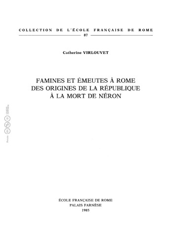 دانلود کتاب Famines et émeutes à Rome, des origines de la République mort Néron