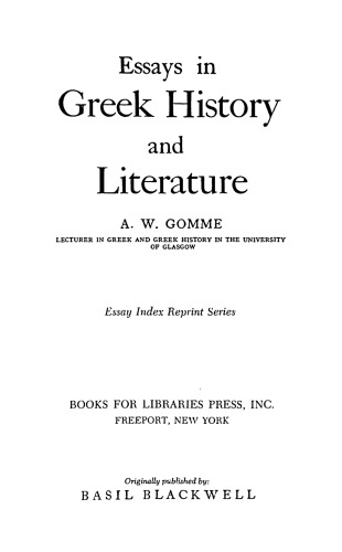 دانلود کتاب Essays in Greek History and Literature