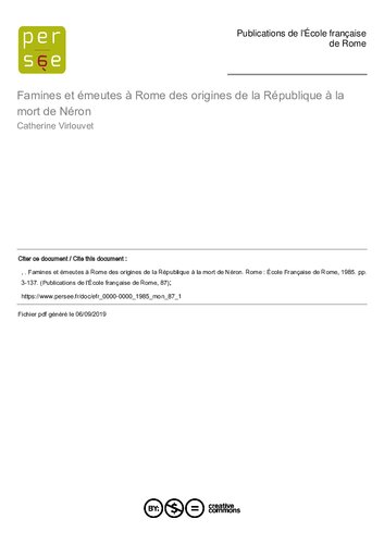 دانلود کتاب Famines et émeutes à Rome des origines de la République mort Néron