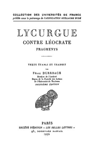 دانلود کتاب Lycurgue: Contre Léocrate. Fragments
