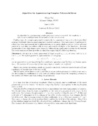 دانلود کتاب Algorithm for approximating complex polynomial zeros (1998)