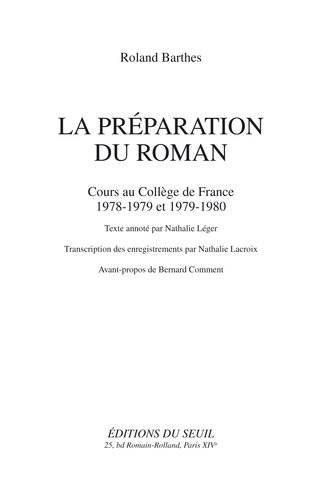 دانلود کتاب La Préparation du roman. Cours au Collège de France (1978-1979 et 1979-1980): 1979-1980)