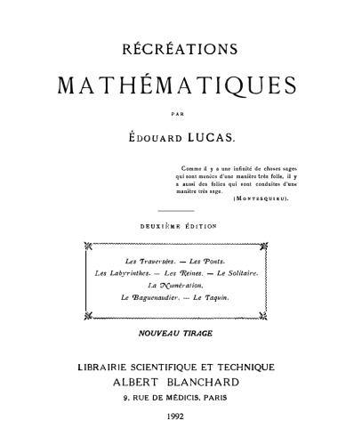 دانلود کتاب Recréations mathématiques, tome 1