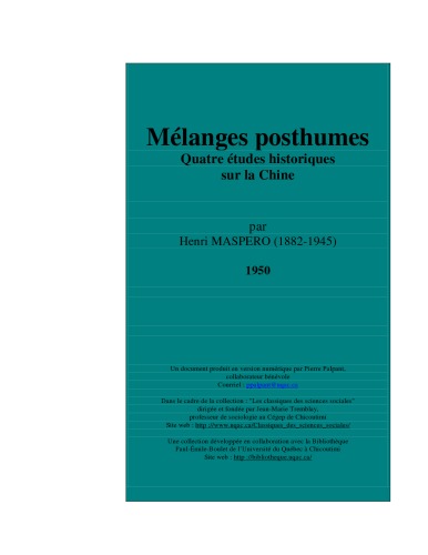 دانلود کتاب Melanges posthumes: Quartre etudes sur la Chine