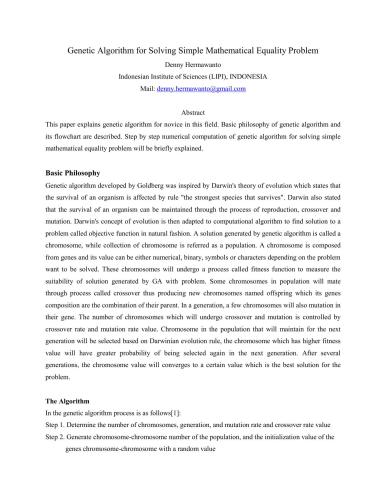 دانلود کتاب Genetic Algorithm for Solving Simple Mathematical Equality Problem