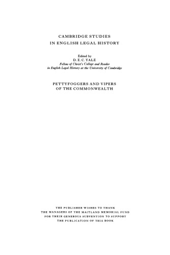 دانلود کتاب Pettyfoggers and Vipers of the Commonwealth: ’Lower Branch’ Legal Profession in Early Modern England