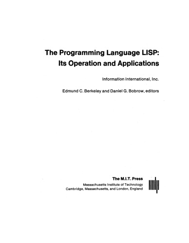 دانلود کتاب The Programming Language Lisp: Its Operation and Applications