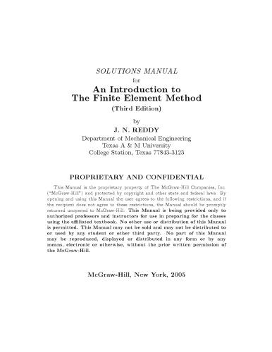دانلود کتاب SOLUTIONS MANUAL for An Introduction to The Finite Element Method (Third Edition
