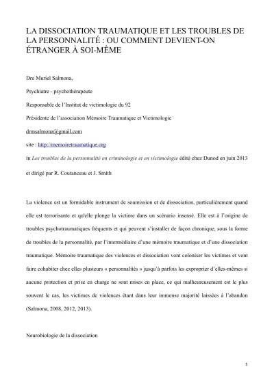 دانلود کتاب La dissociation traumatique et les troubles de personnalité