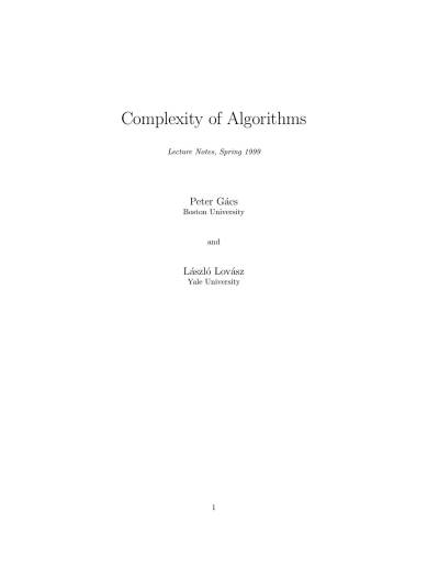 دانلود کتاب Complexity of Algorithms: Lecture Notes, Spring 1999