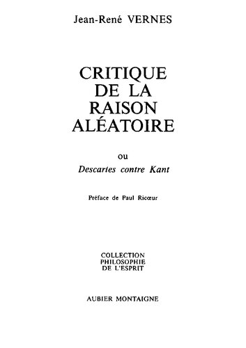 دانلود کتاب Critique de la raison aléatoire